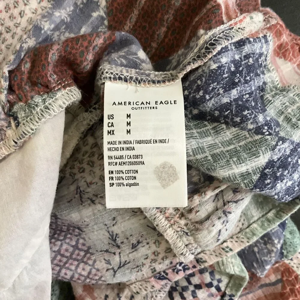 American Eagle Outfitters Blouse Womens Medium Multicolor Patchwork Peplum Boho